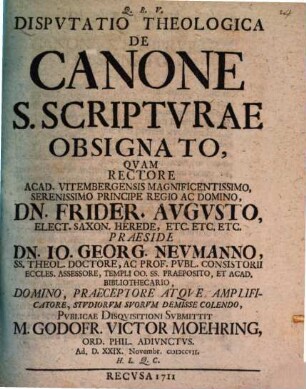 Disp. ... de canone S. Scripturae obsignato