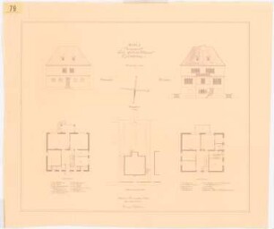 Wohnhaus Böhmer, Heidelberg: Lageplan 1:200, Grundrisse Erd-und Obergeschoss, Nord- und Südansicht 1:100