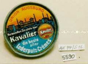 Taschenspiegel mit Werbeaufdruck "UNION AUGSBURG Verwenden Sie stets nur Kavalier die beste aller Lederputz-Crêmes"