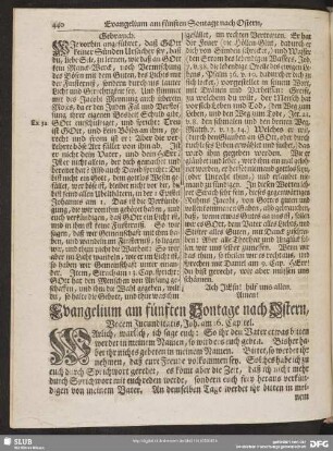 [Evangelium und Epistel am fünften Sontage nach Ostern, Vocem Jucunditatis]