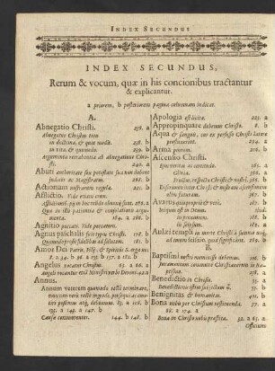 Index Secundus, Rerum & vocum, quae in his concionibus tractantur & explicantur.