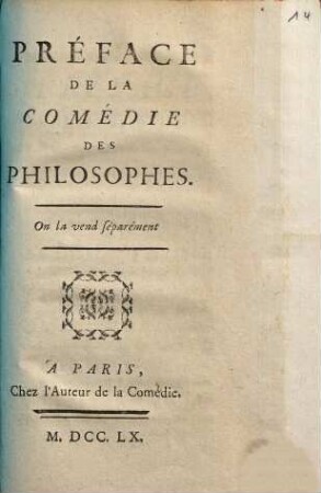 Préface De La Comédie Des Philosophes