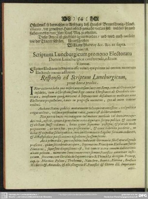 Num 18. Scriptum Luneburgicum pro nono Electoratu Domui Luneburgicae conferendo, editum Viennae