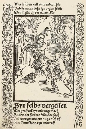 Das Narrenschyff, Blatt "Syn selbs vergessen" : 1. Ausgabe, Basel, 1494