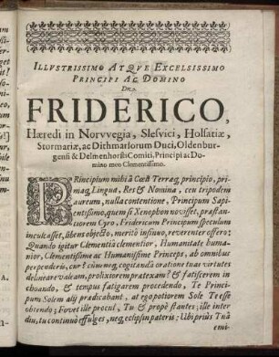 Illustrissimo At Que Excelsissimo Principi Ac Domino Dn. Friderico, [...]