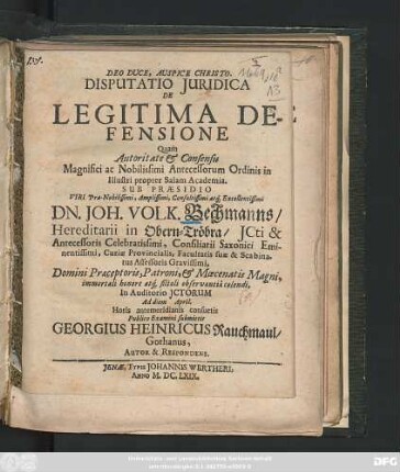 Disputatio Iuridica De Legitima Defensione
