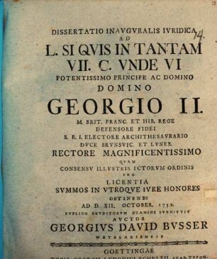 Dissertatio inavgvralis ivridica ad L. Si qvis in tantam. VII. C. Vnde vi.