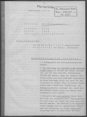 Althengstett: Pfarrbericht 1939