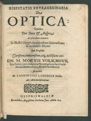 Disputatio Extraordinaria De Optica
