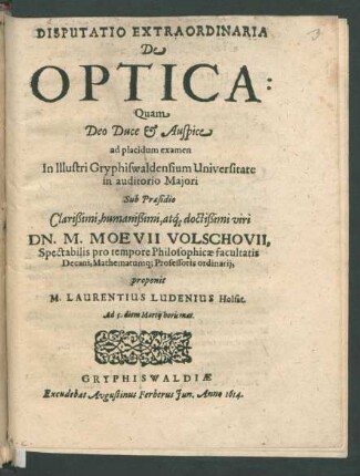 Disputatio Extraordinaria De Optica