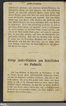 Einige Zucker-Glasuren zum Ueberkleiden des Backwerks