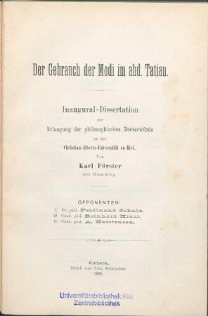 Der Gebrauch der Modi im ahd. Tatian