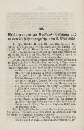 II. Erläuterungen zur Konkurs-Ordnung und zu dem Anfechtungsgesetze vom 9. Mai 1855.