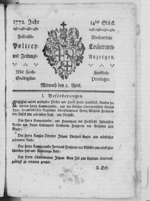 14tes Stück, Ausgabe vom 1. April 1772