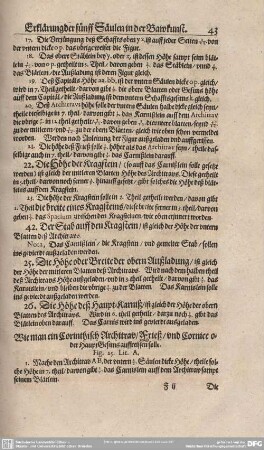 Wie man ein Corinthisch Architrav/ Frieß/ und Cornice oder HauptGesims auffreissen solle.