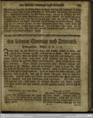 Am siebenten Sonntage nach Trinitatis. Evangelium, Marc. 8. v. 1-9