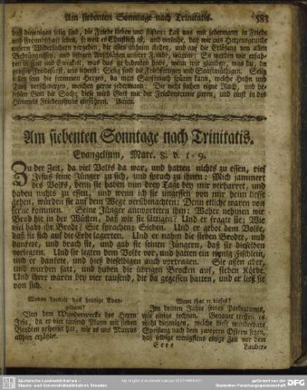 Am siebenten Sonntage nach Trinitatis. Evangelium, Marc. 8. v. 1-9
