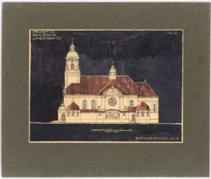 Kirche und Pfarrhaus, Miechowitz: Seitenansicht 1:200 (Blatt 4)