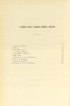 Table des cartes hors texte