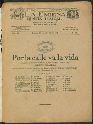 Por la calle va la vida : sainete de la vida escénica en dos cuadros