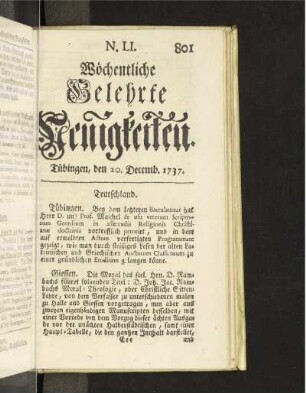 N. LI. Tübingen, den 20. Decemb. 1737