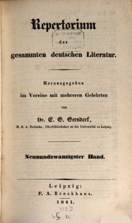 Repertorium der gesammten deutschen Literatur. 29. 1841