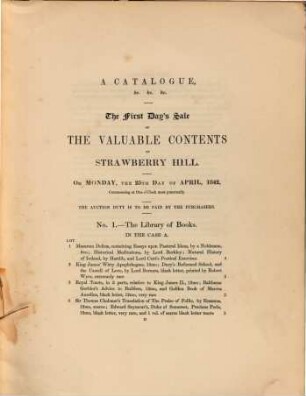 A Catalogue of the classic contents of Strawberry Hill collected by Horace Walpole