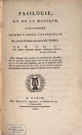 Pasilogie, ou de la musique, considérée comme langue universelle