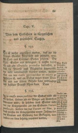 Cap. V. Von dem Verfahren in bürgerlichen und peinlichen Sachen.