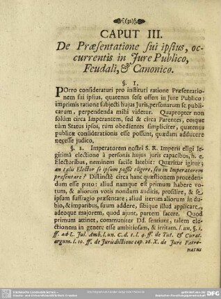 Caput III. De Praesentatione sui ipsius, occurrentis in Jure Publico, Feudali, & Canonico