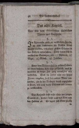 Das achte Kapitel. Von den dem Getreidebau schädlichen Thieren und Ungeziefer.