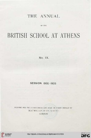 The Palace of Knossos : Provisional Report for the Year 1903 (in: The Annual of the British School at Athens, 9.1902/1903, S. 1-153)