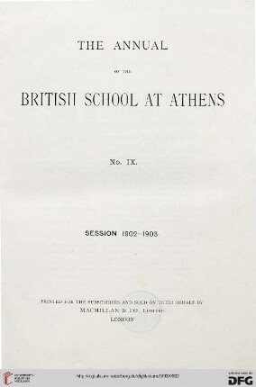 The Palace of Knossos : Provisional Report for the Year 1903 (in: The Annual of the British School at Athens, 9.1902/1903, S. 1-153)