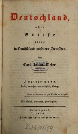 Carl Julius Weber's sämmtliche Werke. 5, Deutschland, oder Briefe eines in Deutschland reisenden Deutschen ; 2