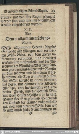 XIII. Von Denen allgemeinen Lebens-Regeln