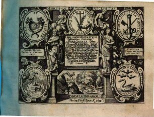 Sciographia Cosmica. Das ist Newes Emblematisches Büchlein : darinen in acht Centuriis die Vornembste[n] Stätt Vestung, Schlösser [et]c. der gantzen Welt, gleichsamb adumbrirt und in Kupffer gestochen, mit schönen Lateinischen und Teutsche[n] Versiculn ad Vivum abgebildet werden ..., 5 = Littera E. Darinen ... Stätt, Vestung, Schlösser, und Flecken, so da ligen In Flander[n], Brabandt, Holland, Seelandt, Nassaw, und Westphalen, &.