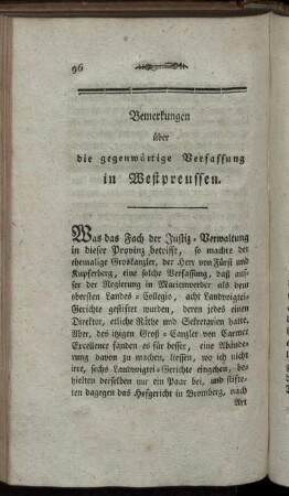 Bemerkungen über die gegenwärtige Verfassung in Westpreussen.