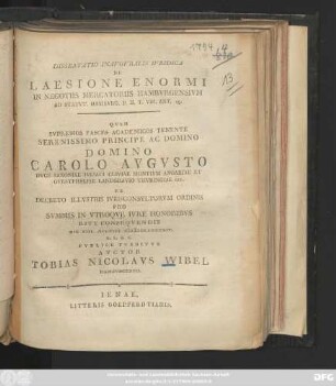 Dissertatio Inavgvralis Ivridica De Laesione Enormi In Negotiis Mercatoriis Hambvrgensivm : Ad Statvt. Hambvrg. P. II. T. VIII. Art. 19