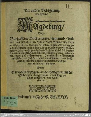 Die Belagerung der Stadt Magdeburg
