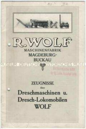 Kundengutachten über Dreschmaschinen und Dreschlokomobilen