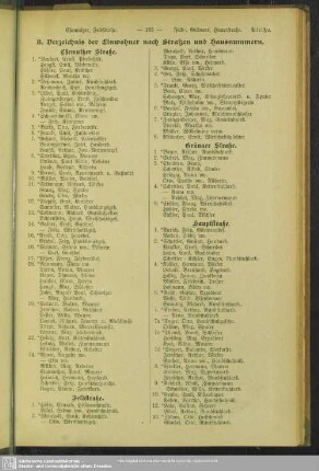 B. Häuserbuch : B. Verzeichnis der Einwohner nach Straßen und Hausnummern.