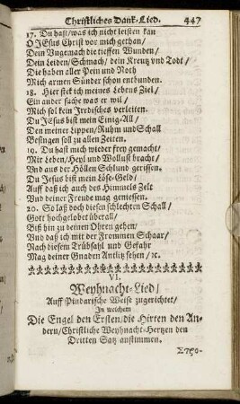 VI. Weyhnacht-Lied, Auff Pindarische Weise zugerichtet [...]