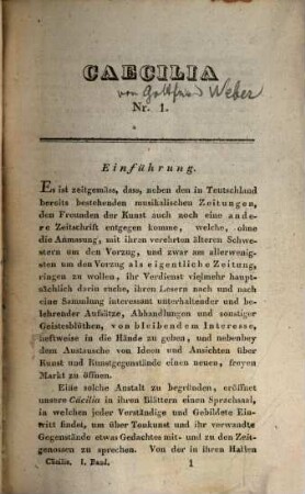 Caecilia  : eine Zeitschrift für die musikalische Welt. 1 = H. 1 - 4. 1824
