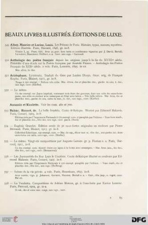 Beaux Livres Illustrés, Éditions de Luxe (Nr. 549-696) mit Tafeln III