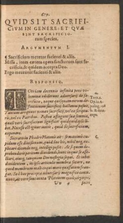 Quid Sit Sacrificium In Genere: Et Quae Sint Sacrificiorum species.