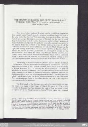 1 The Straits Question: The Great Powers And Turkish Diplomacy 1774-1936: A Historical Background