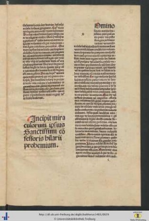 Incipit miraculorum ipsius Sanctissimi confessoris hilarii prohemium.