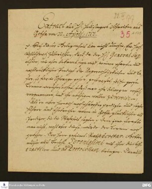 Auszug eines Briefs von Johann Michael Heusinger an [August Hermann Francke].