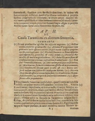 Cap. II. De Causis Tarantismi ex aliorum sententia.