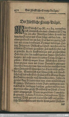 LXIIX. Der Fürstliche Creutz-Träger